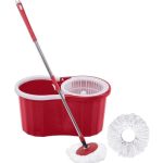 Rotating 360° Magic Spin Mop And Plastic Bucket Set- Red
