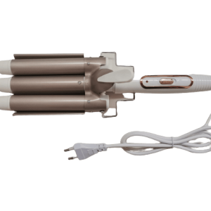 Beige /Gold Hair Curling Iron 3 Barrel Ceramic Wand Curler