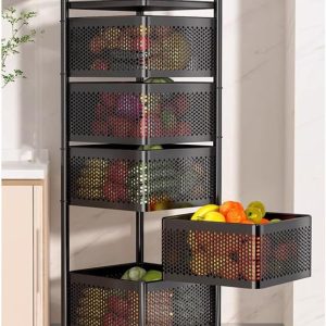 4-Tier Multifunctional Household Rotating Trolley Storage Rack - Black