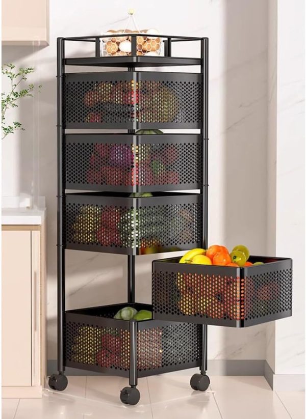 4-Tier Multifunctional Household Rotating Trolley Storage Rack - Black