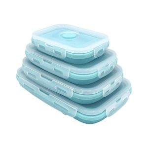 Collapsible Silicone Food Storage Container - Set of 4 - Blue