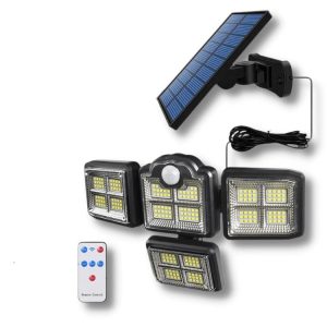 4 Head Solar Sensor Light with Split Panel and Remote
