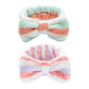 Coral Fleece Spa Headband With Bow - Pack Of 2