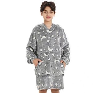Oversized Plush Blanket Hoodies For Kids Grey