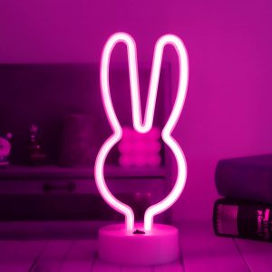 USB DC Cable or Battery-Operated Bunny Ear Neon Lamp with Base B-13