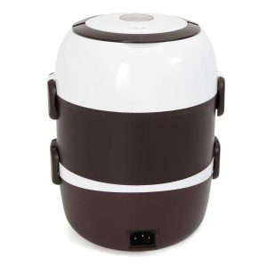 Portable 3 Layers Electric Heating Lunch Box Brown