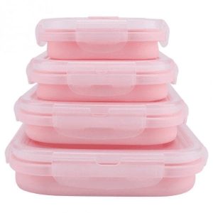 Collapsible Silicone Food Storage Container - Set of Four - Pink