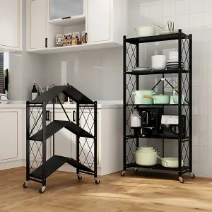 Modern Kitchen Metal Frame 5-layer Foldable Storage Holders Space-saving Storage Shelf for Kitchen Warehouse With Key Lock