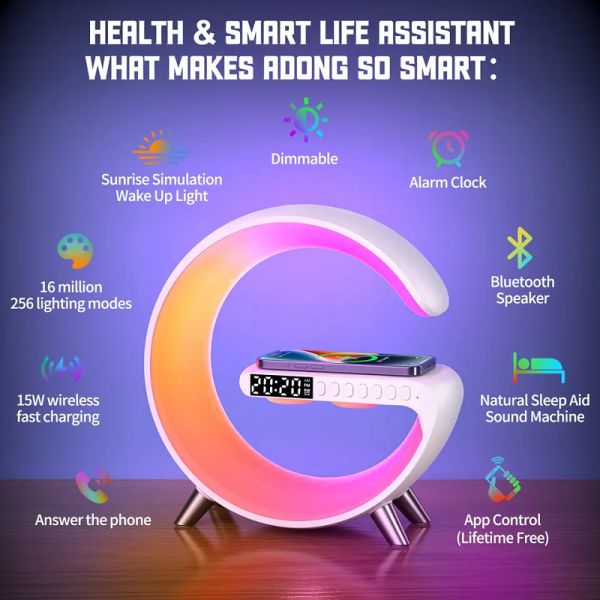 Multi-function G-shape Atmosphere Light Bluetooth Speaker Wireless Charger - White