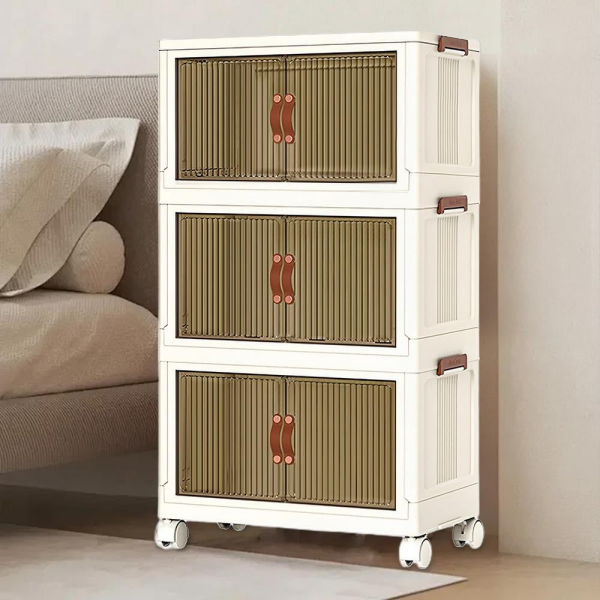 Multifunctional 3-Layer Stackable Storage Cabinet Organizer With Wheels