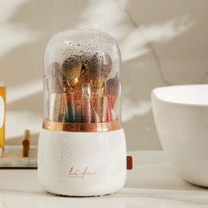 Makeup Brush Holder 360 Rotating Cosmetics Brush Organizer with Clear Lid