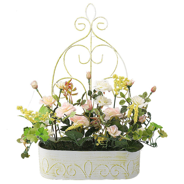 Artificial Flower in Iron Basket Silk Rose with Hanging Rack