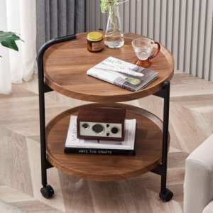Wooden Round Movable 2-Tier Multifunctional Coffee Table